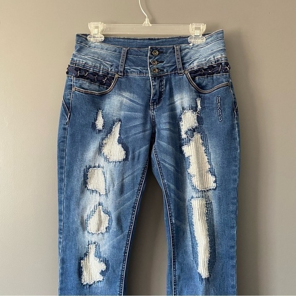 Vintage Y2K Distressed Jeans Low Rise Straight Leg McBling Denim Size 28 - Picture 4 of 15